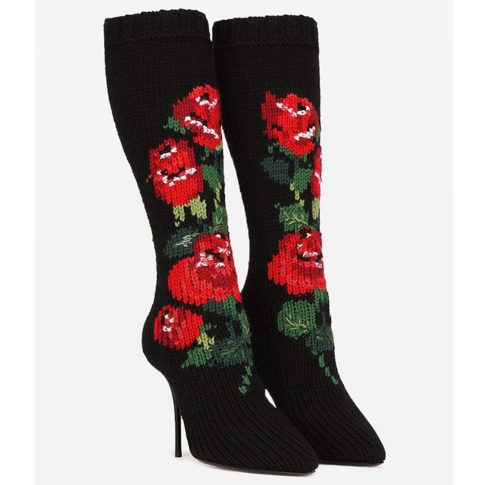 DOLCE & GABBANA Floral-Intarsia Knitted Boots - Picture 8 of 8
